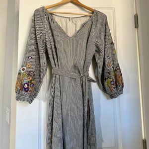 Anthropologie Featherbone Lindsay Embroidered Striped Tunic Dress - size S